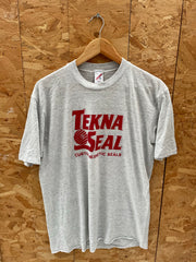 Vintage Jerzees Tekna Seal Single Stitch T-Shirt Gray Red Logo Size XL