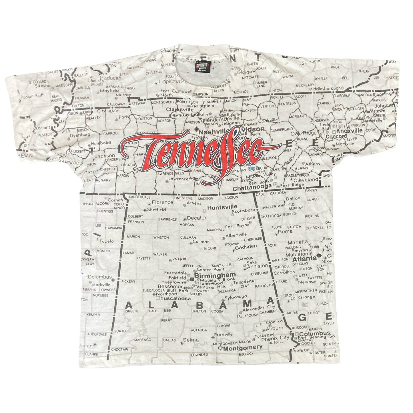 Vintage 90s Tennessee all over map print USA single stitch t-shirt size XL