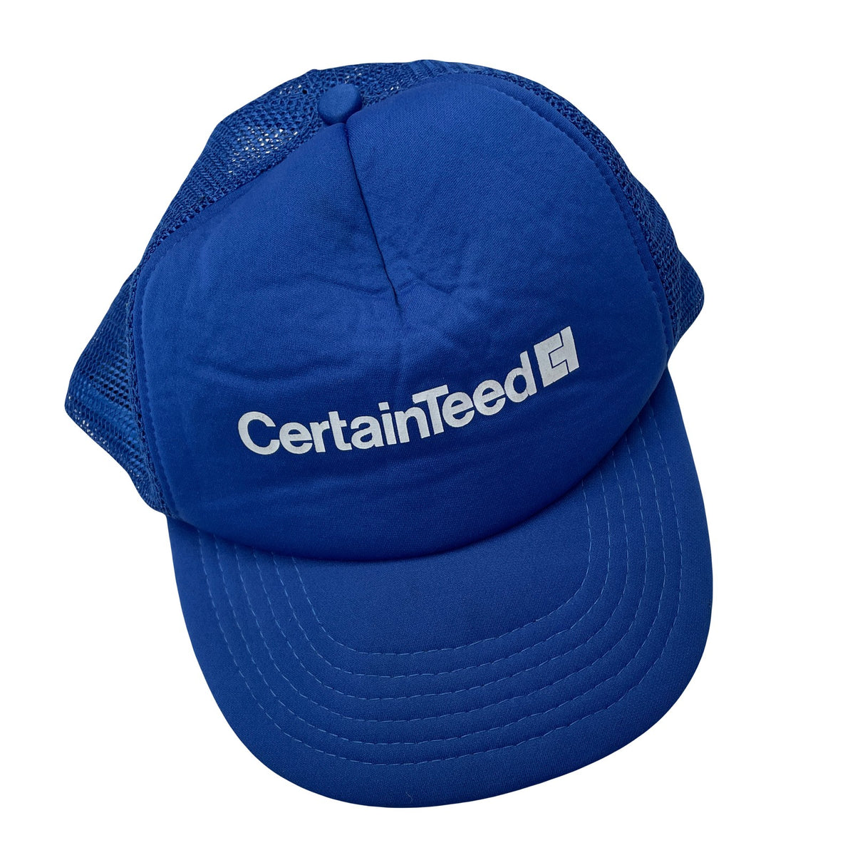 Vintage 80s CertainTeed Trucker Hat Blue Mesh Snapback Baseball Cap Adult Size