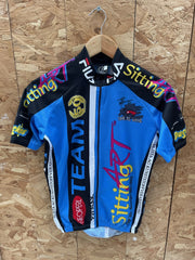 Vintage Cycling Jersey "Sitting Art" Team 50 Tour de Suisse Blue Size S
