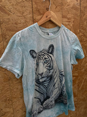 Vintage Y2K blue tie-dye white realistic tiger animal print t-shirt size small