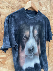 Vintage The Mountain Dog Face Tie Dye Grungy Charcoal Grey T-Shirt Size M