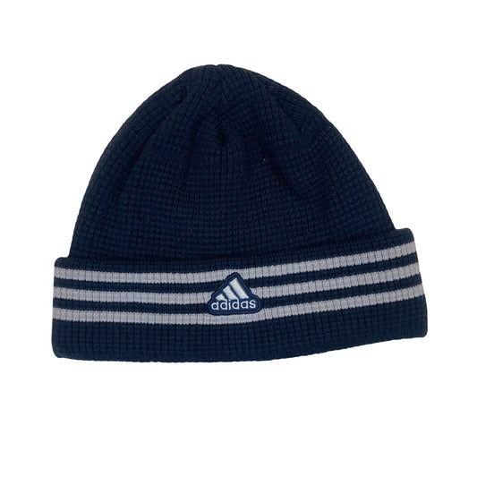 Vintage Y2K Adidas navy blue white minimal crochet style winter beanie hat