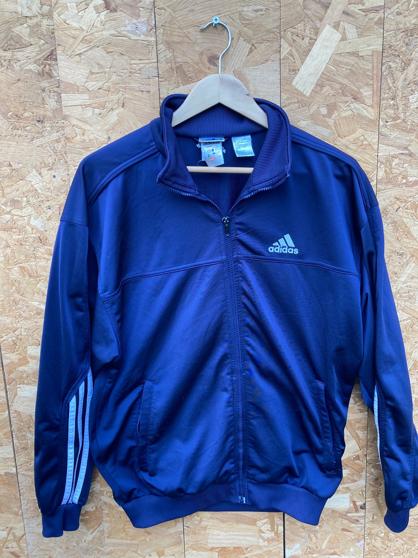 Vintage Y2K Adidas zip track top navy blue with white stripes size large 38/40