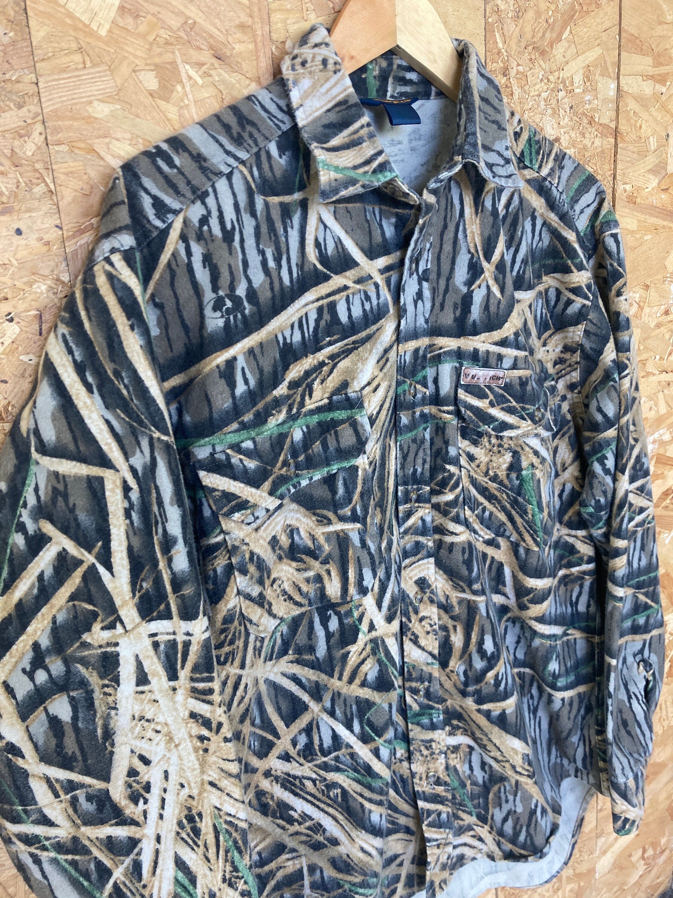 Vintage 90s Woolwich x Mossy Oak chunky fleece felt beige brown hunting shirt size XL