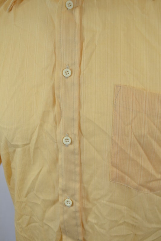 Vintage 90s pastel yellow pinstripe short sleeve captains shirt size medium