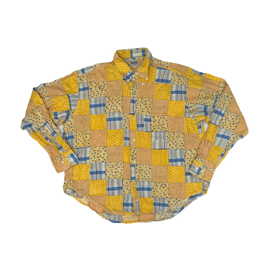 Vintage Y2K yellow patchwork pattern long sleeve shirt size large by Hartford