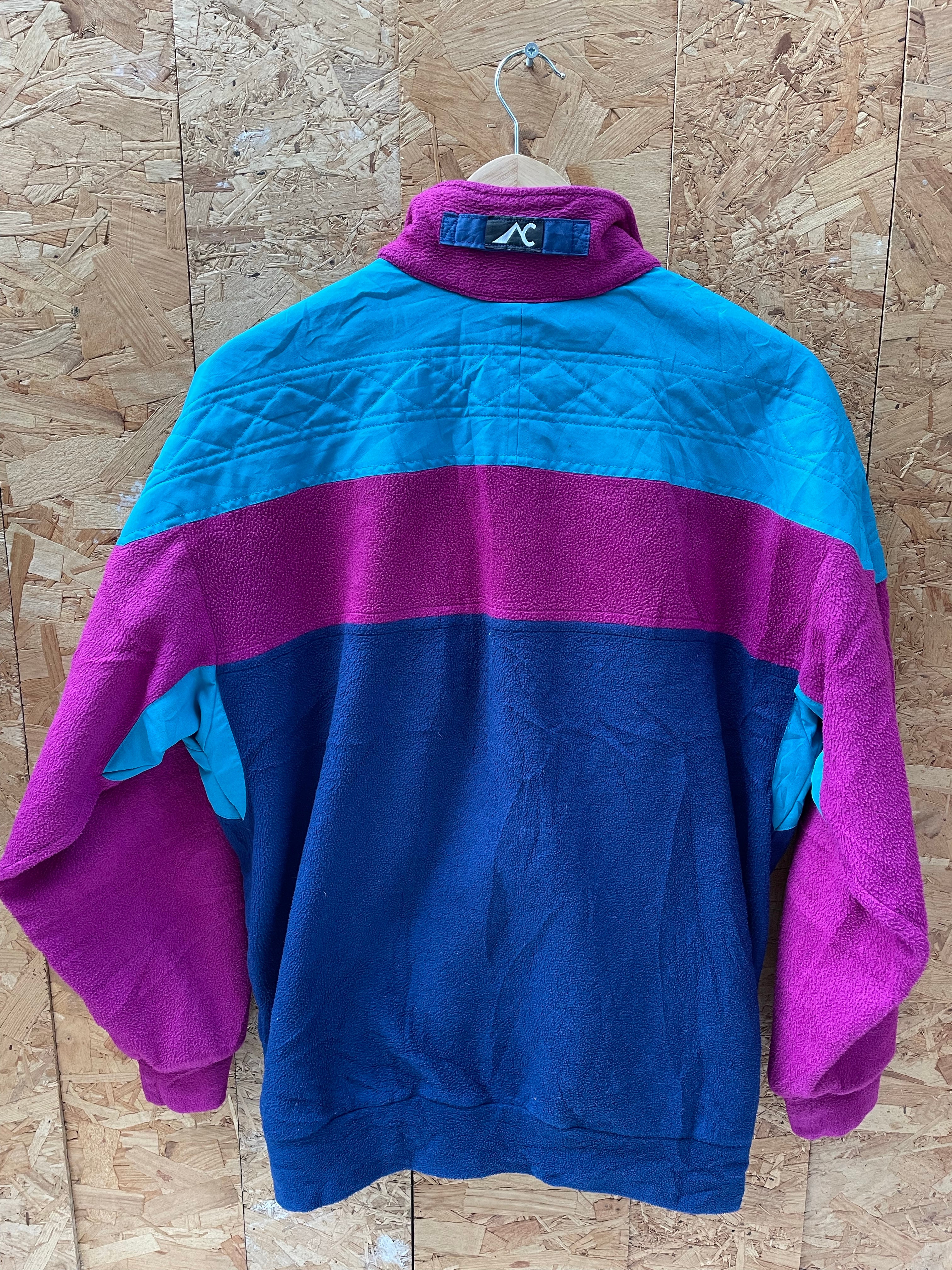 Vintage 90s purple turquoise blue vibrant block panel fleece jacket size medium