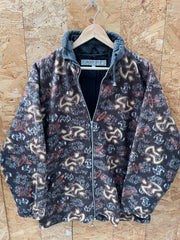 Vintage 90s brown grey crazy print abstract pattern fleece size large by Meryll