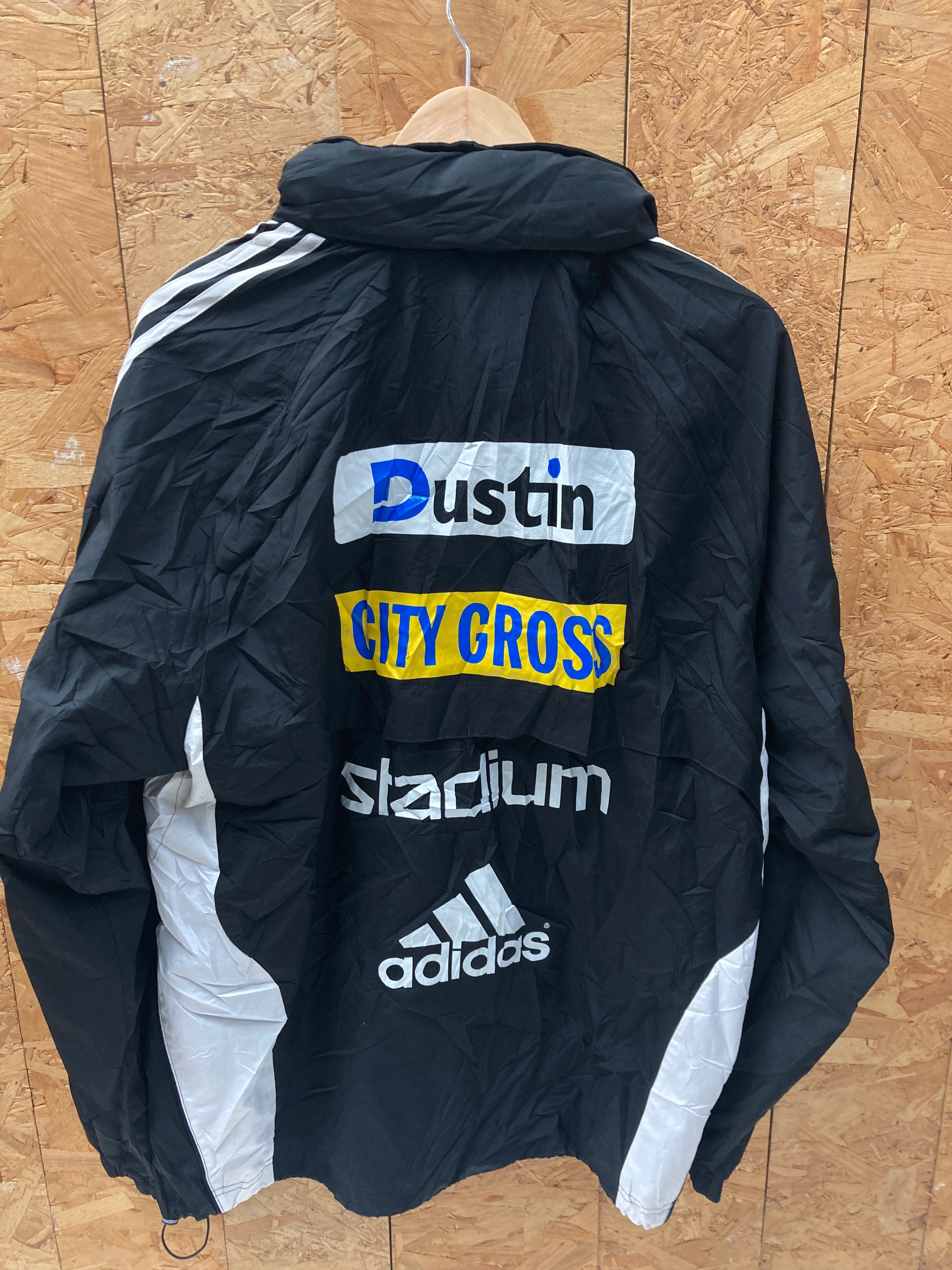 Vintage Adidas black white City Gross football squad windbreaker jacket size XL