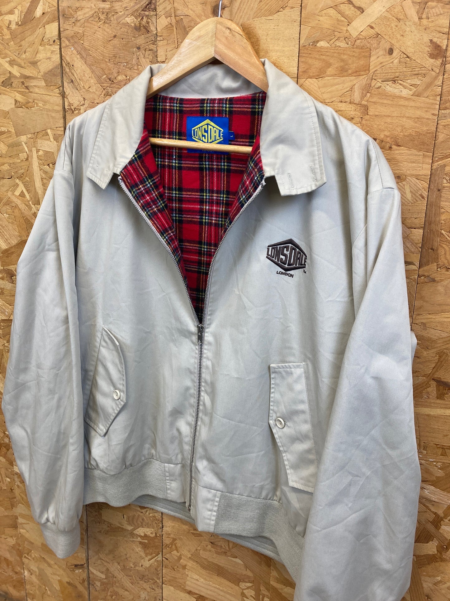 Vintage Y2K MOD soul skin punk tartan inner British made Harrington beige jacket by Lonsdale size la