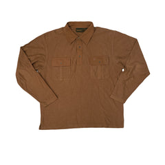 Vintage Timberland Men's Brown Long Sleeve Button Pocket Polo Shirt Size M