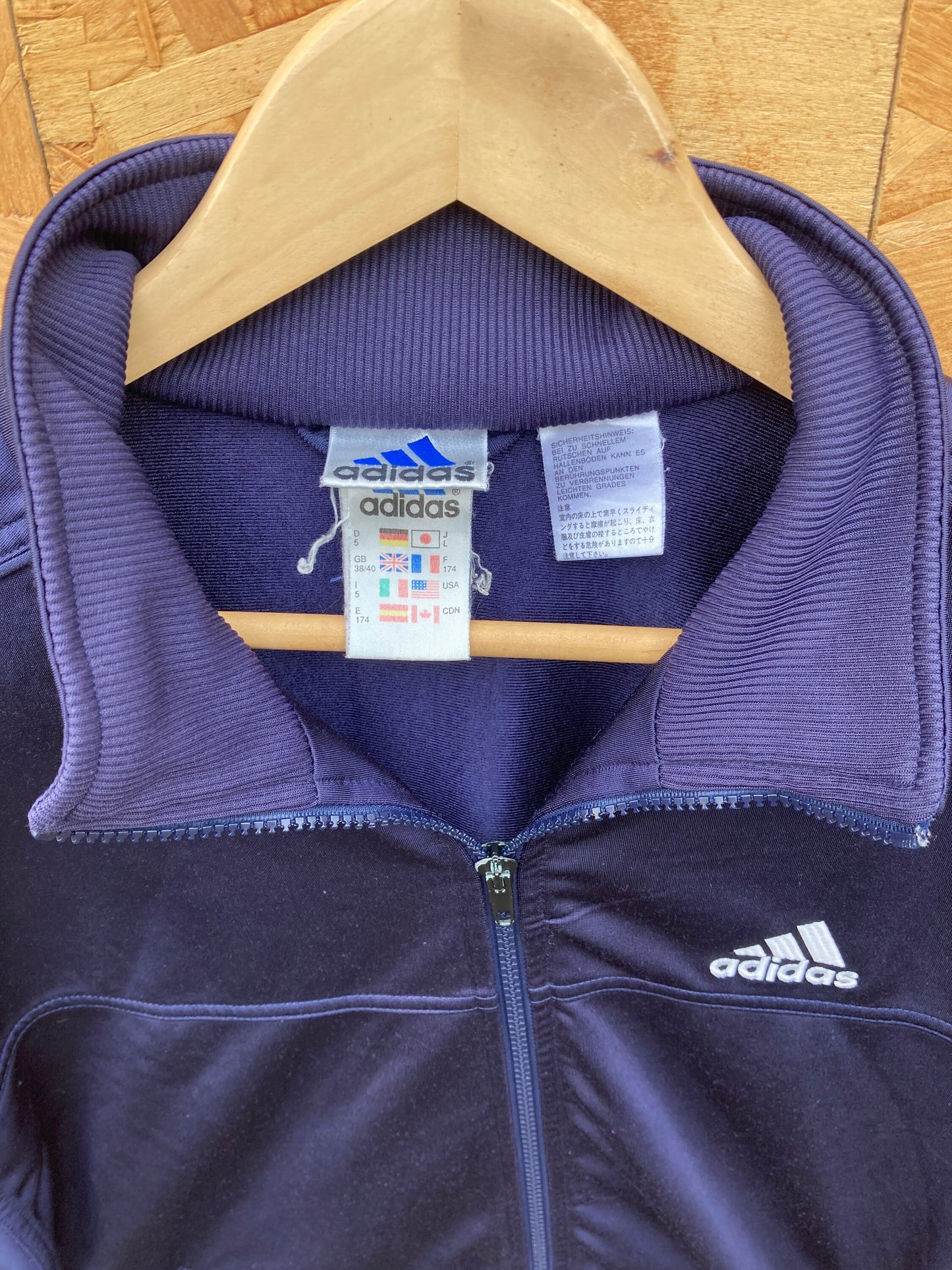 Vintage Y2K Adidas zip track top navy blue with white stripes size large 38/40