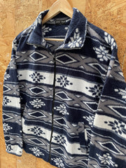 Vintage 90s navy white grey aztec crazy pattern fleece size large by YM moda