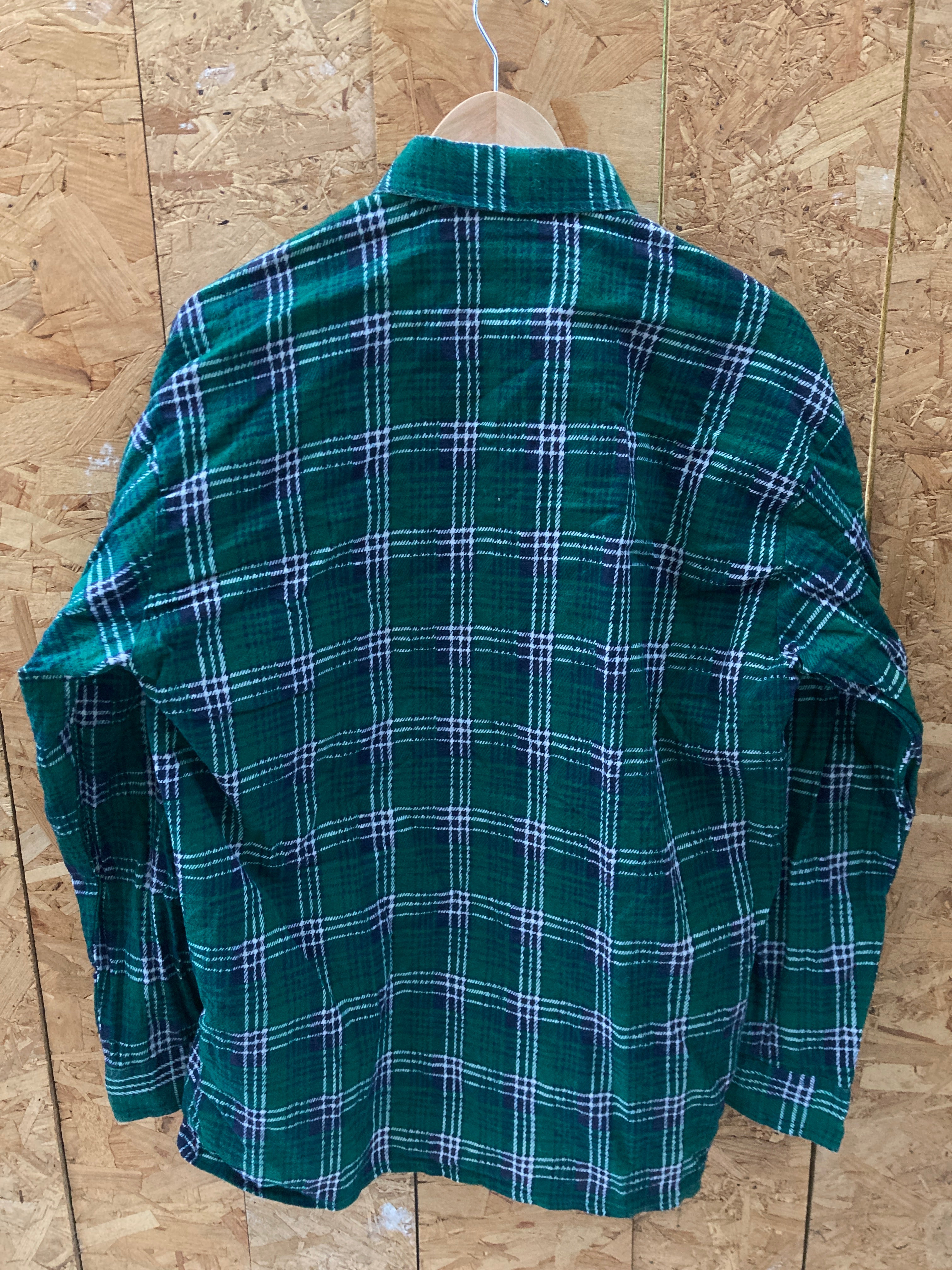 Vintage 80s green white felt cotton check shirt size large by Melbourne