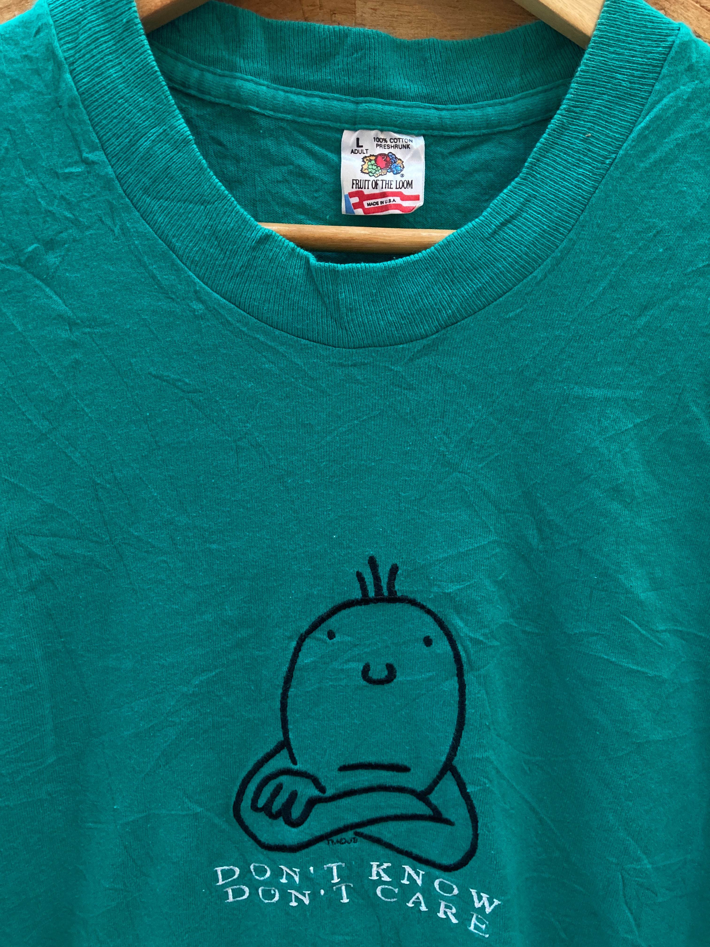 Vintage 90s Don't know Don't care embroidered single stitch t-shirt size large