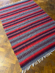 Artesanias Flores Mexican Blanket Throw Rug Red Gray Stripe 100% Acrylic