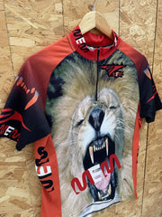 MEM Lion Graphic Short Sleeve Cycling Jersey Men's L Red Black