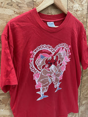 Vintage Hanes Single Stitch Red Graphic T-Shirt Size L "Sweet Date" Bears