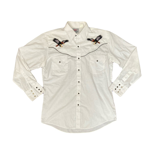 Vintage 90s white embroidered eagle western shirt size medium by Ely Diamond