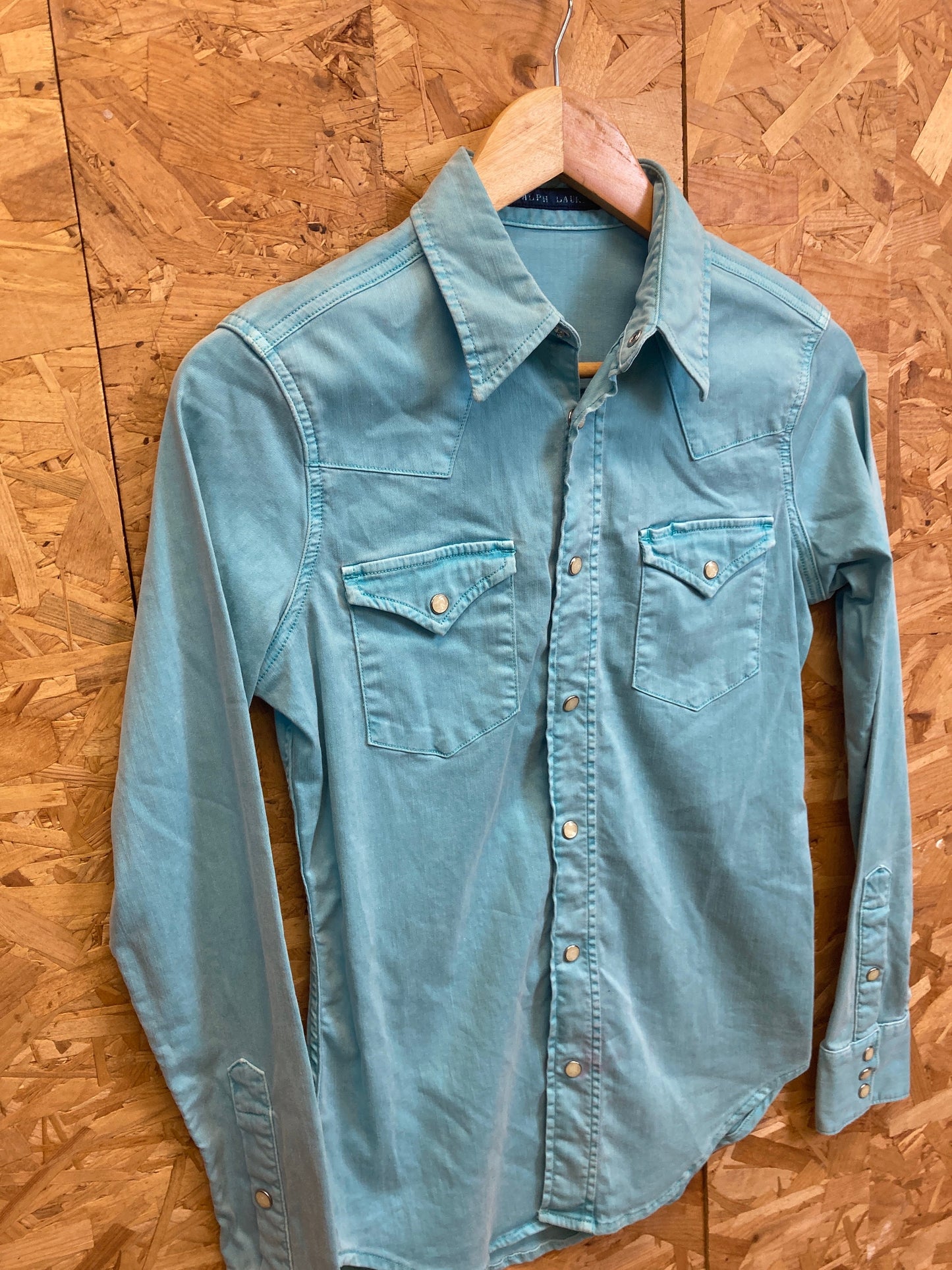 Vintage 90s ladies turquoise denim cowgirl rodeo cowboy western shirt by Ralph Lauren size small