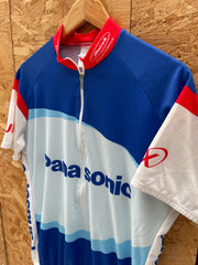 Vintage 90s Maisch Panasonic Cycling Jersey XL Blue White Red Short Sleeve