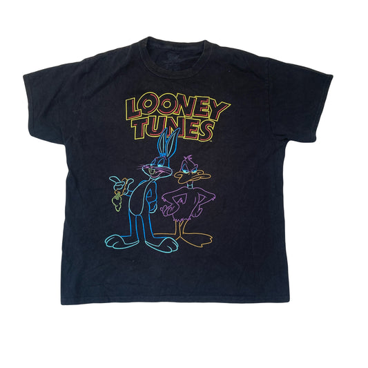 Vintage Y2K Loony Tunes neon light effect black souvenir t-shirt size large