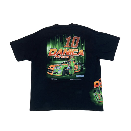 Vintage Y2K Danica Patrick Stewart Haas Godaddy NASCAR black green orange souvenir t-shirt size XXL