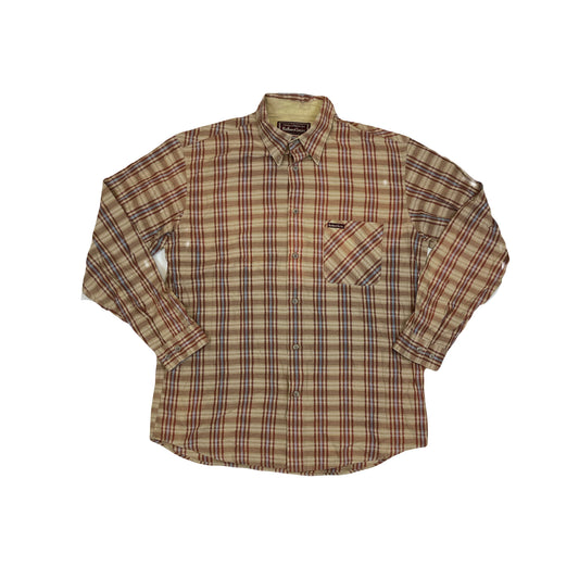 Vintage Y2K Marlboro Classics beige brown rust check pattern long sleeve cotton shirt size XL