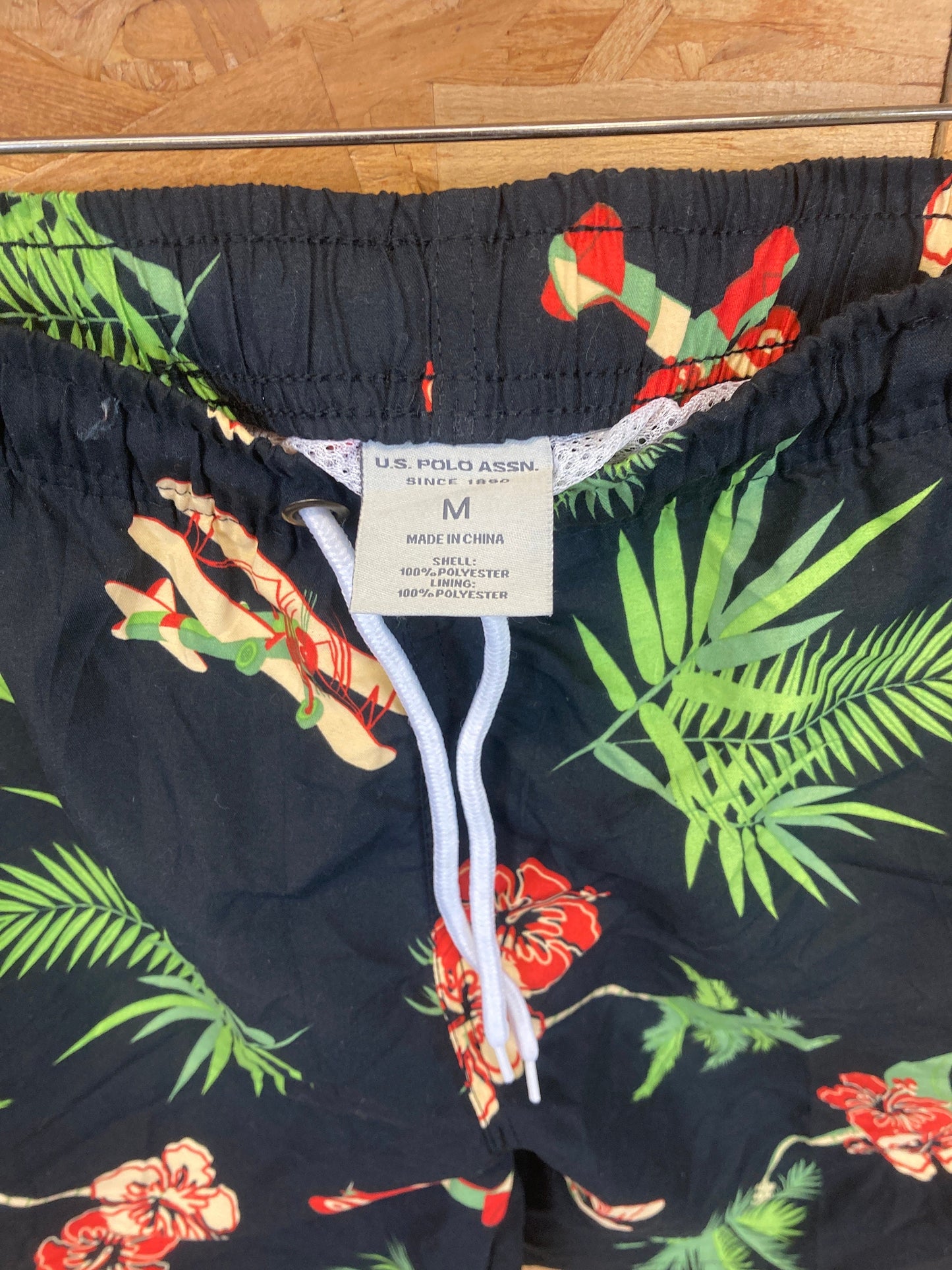 Vintage Y2K Ralph Lauren Polo hawaiian style black green red floral shell inner mesh swim shorts siz