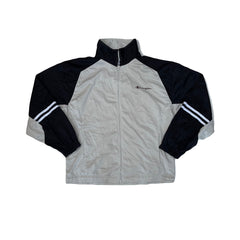 Vintage Champion Track Jacket XL Black Beige Athletic Logo Zip Up Retro