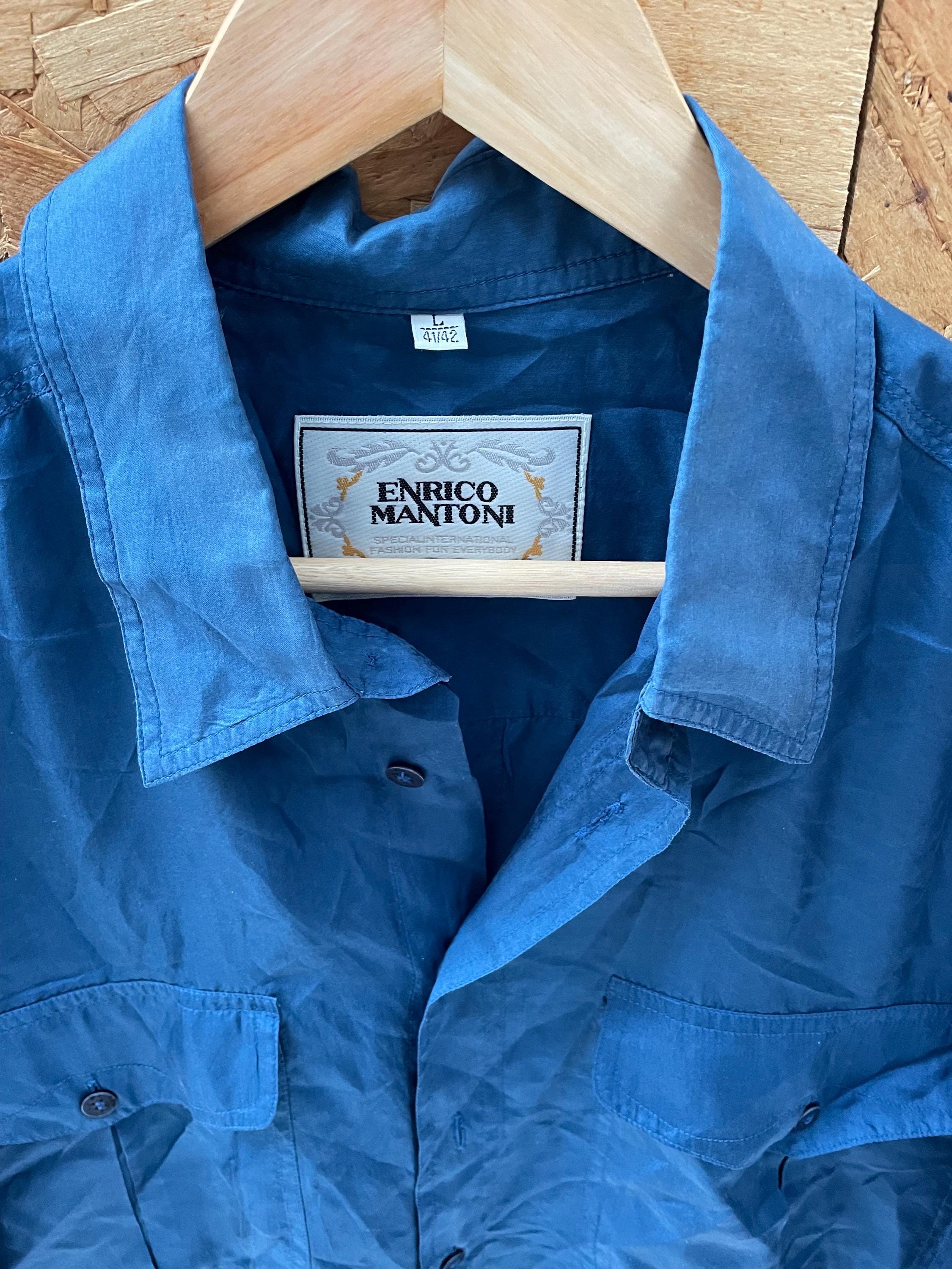 Vintage 90s navy blue 100% pure silk satin oversized short sleeve shirt size large by Enrico Mantoni