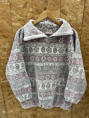 Vintage 90s Aztec Pattern Faded Fleece Pullover Sweater M Purple Grey