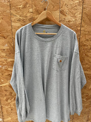 Vintage Carhartt Men's 3XL Grey Long Sleeve Pocket T-Shirt Workwear Modern