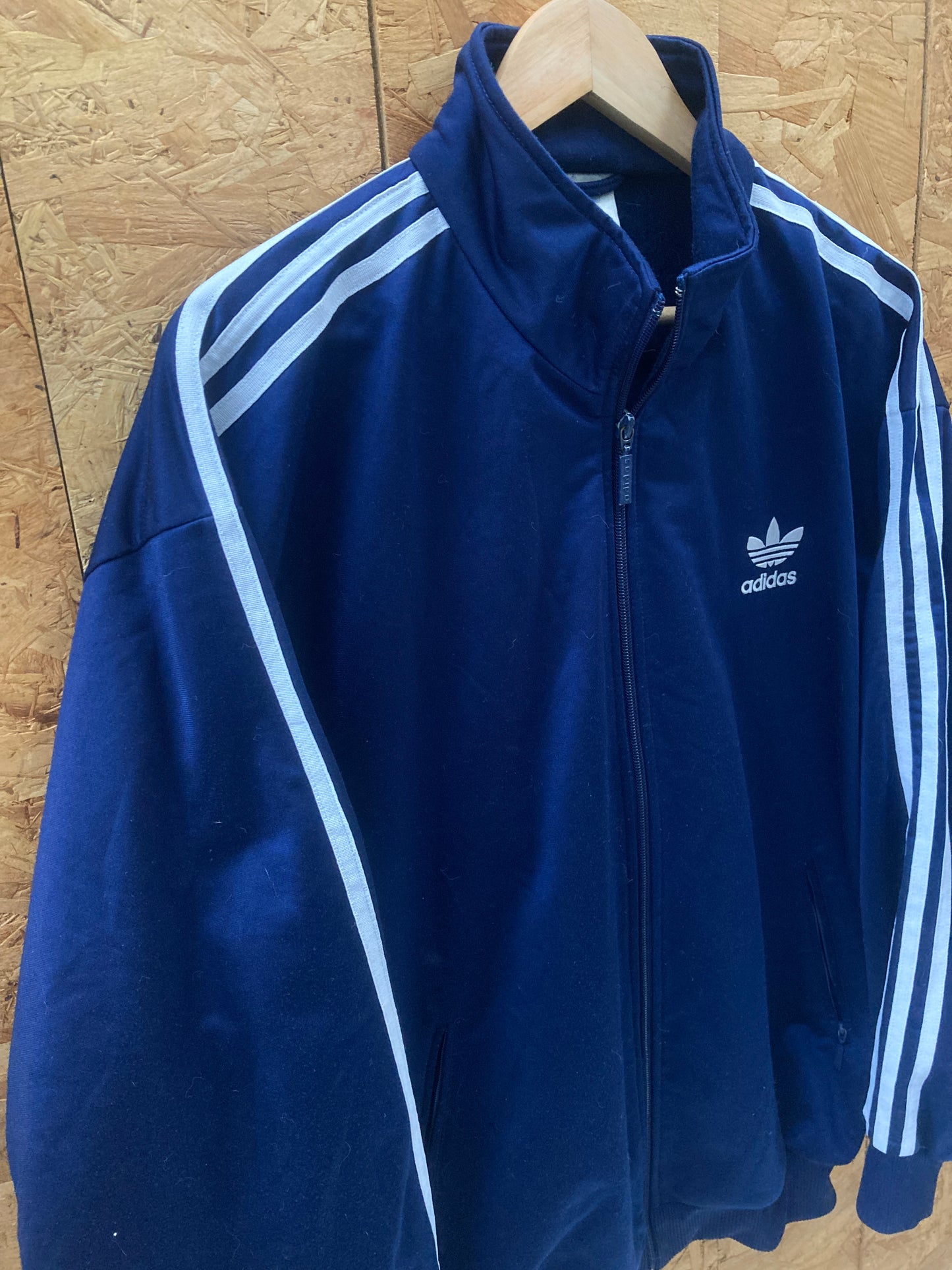 Vintage 90s navy blue & white stripes classic track jacket size medium by Adidas