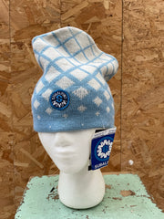Vintage 90s Subalpino Knit Beanie Hat Blue White Diamond Pattern Made in Italy
