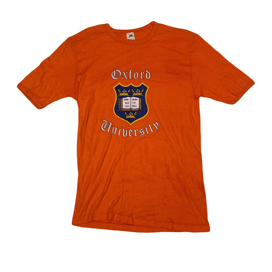 Vintage 70s bright orange Oxford University souvenir single stitch t-shirt size XL on fruit of thee