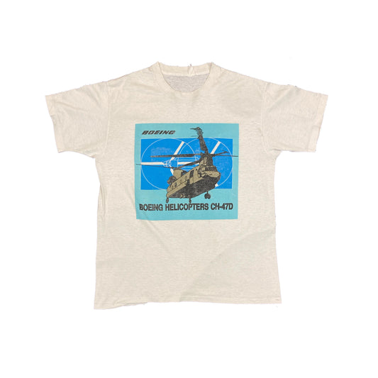 Vintage 80s Boeing Helecopters chinooks usa army airforce souvenir faded distressed t-shirt size lar