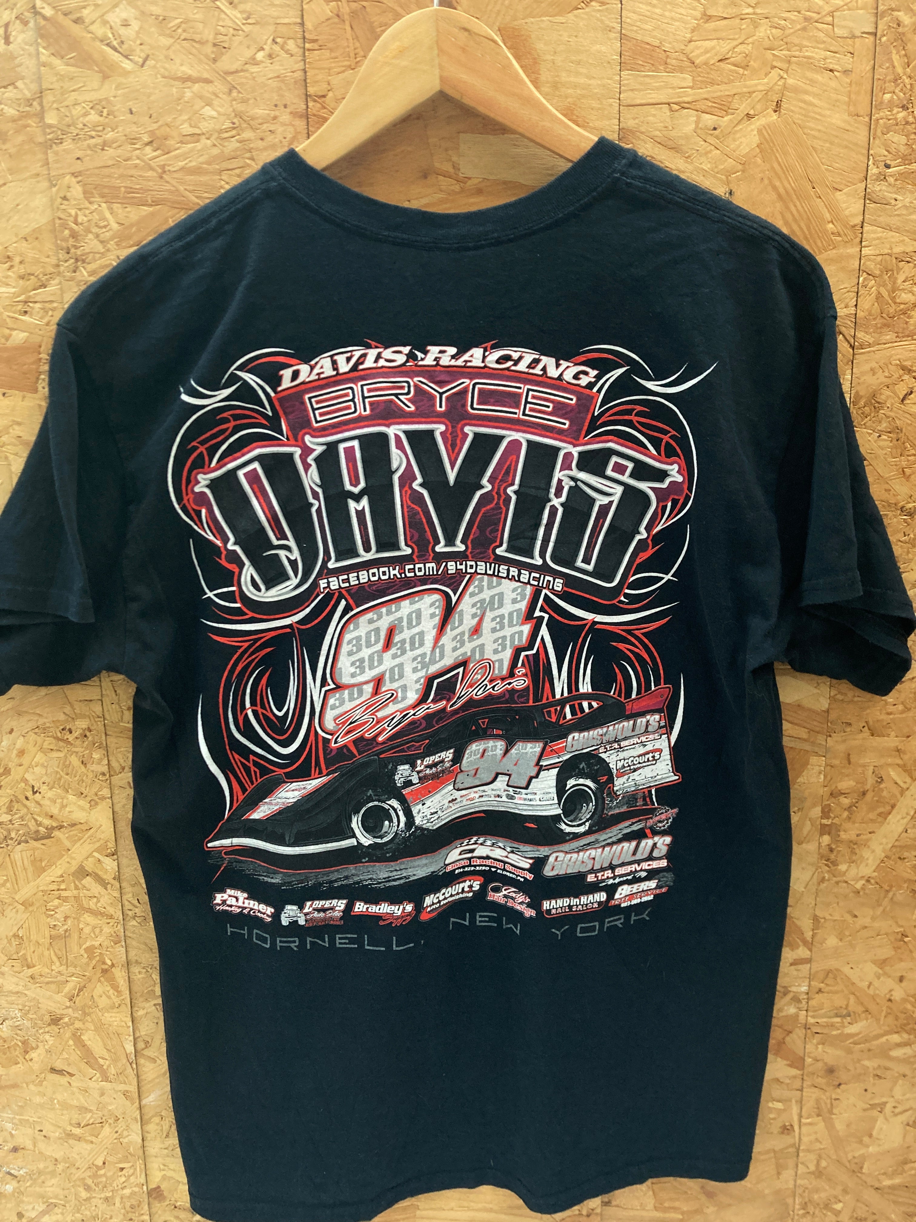Vintage Y2K Bryce Davis USA Nascar stock car racing black t-shirt size large