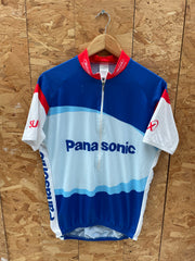 Vintage 90s Maisch Panasonic Cycling Jersey XL Blue White Red Short Sleeve