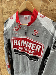 Vtg Bergamo Hammer Nutrition Cycling Jersey Men's S Grey Red Long Sleeve