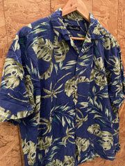 Vintage Y2K blue green hibiscus floral Hawaiian shirt size XL by Milano Bay