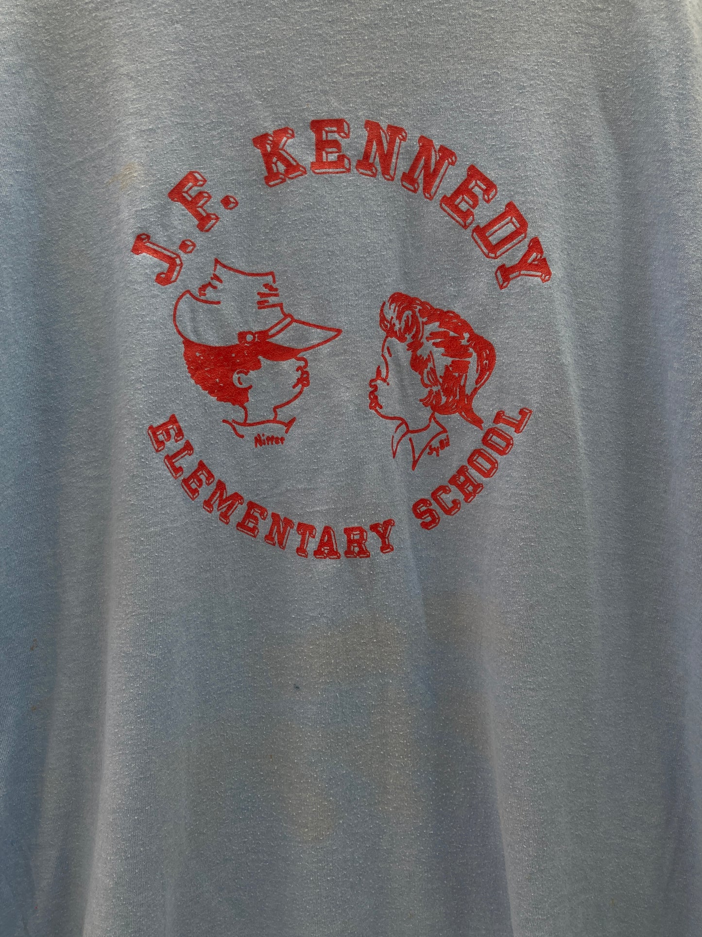 Vintage 90s JF Kennedy elementary school single stitch blue t-shirt size XL