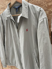 Vintage Ralph Lauren Red Horse Chino Jacket Khaki Cotton Logo Zip Up Mens L Lightweight