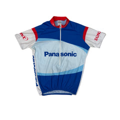 Vintage 90s Maisch Panasonic Cycling Jersey XL Blue White Red Short Sleeve