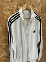 Adidas Track Jacket White Black Trefoil Logo Full Zip Retro Mens XL