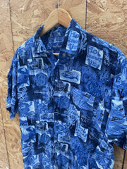 Vintage Gianni Ferozi Men's Blue Hawaiian Shirt Size M Summer Time Print