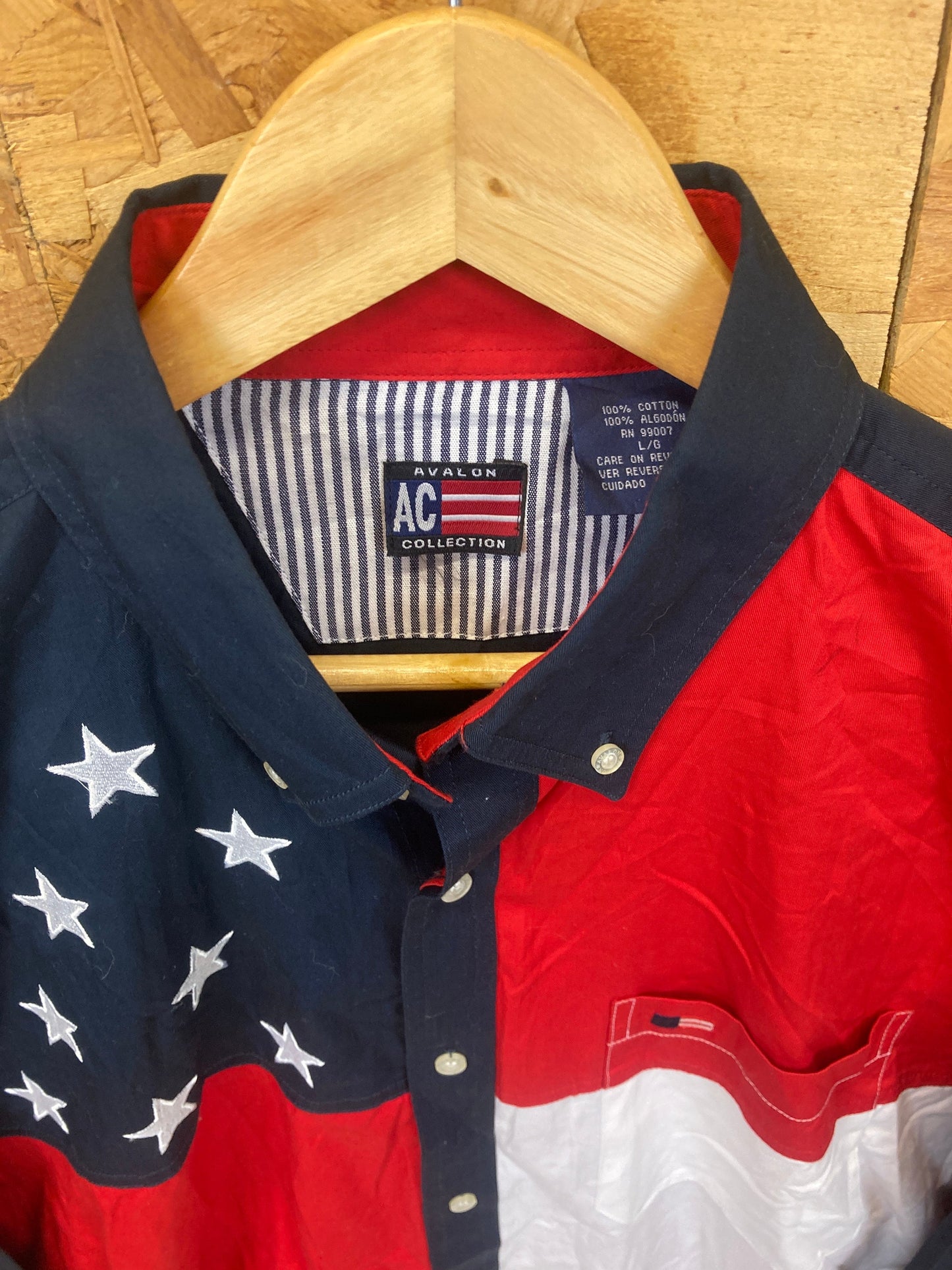 Vintage Y2K USA flag Stars and Stripes Rodeo Western Hipster cowboy shirt size large by Avalon Colle