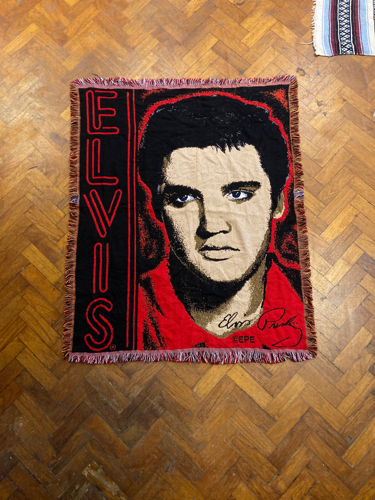 Vintage Elvis Presley Woven Throw Blanket Red Black 50" x 60" Northwest