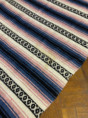 Vintage Mexican Serape Blanket Southwestern Stripes Pink Blue Black White Fringe